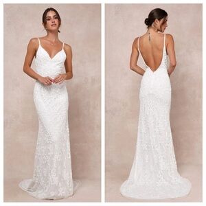 Lulus Everlasting Passion White Sequin Beaded Backless Maxi Dress
